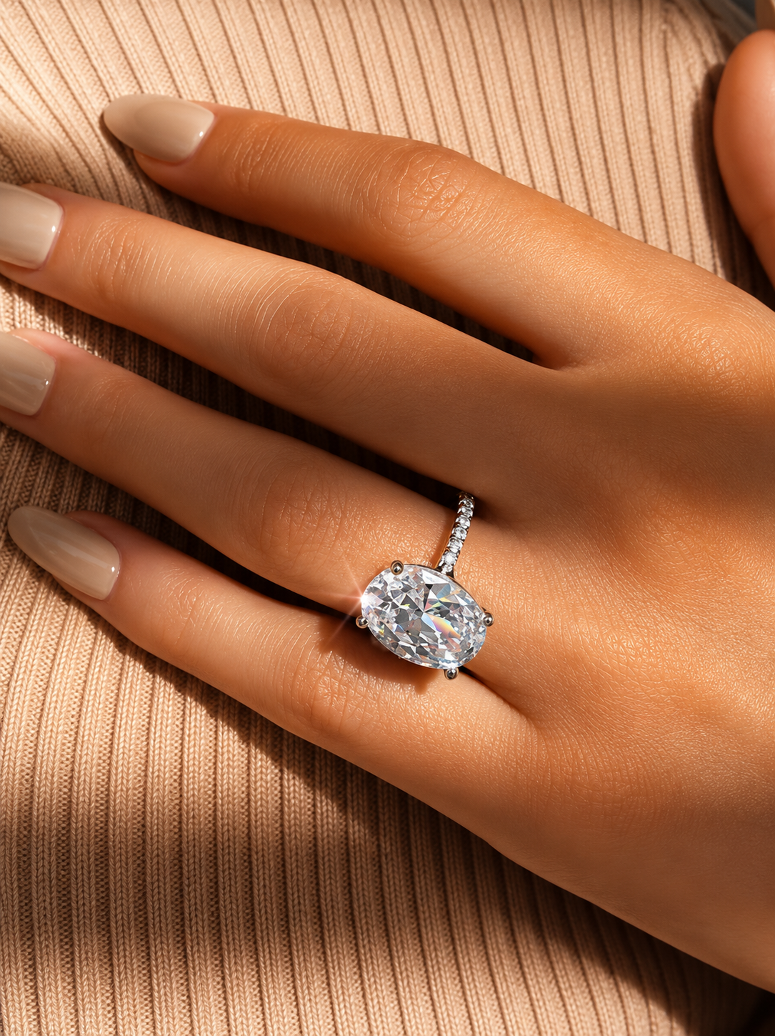 Oval Diamond Dainty Band Ring